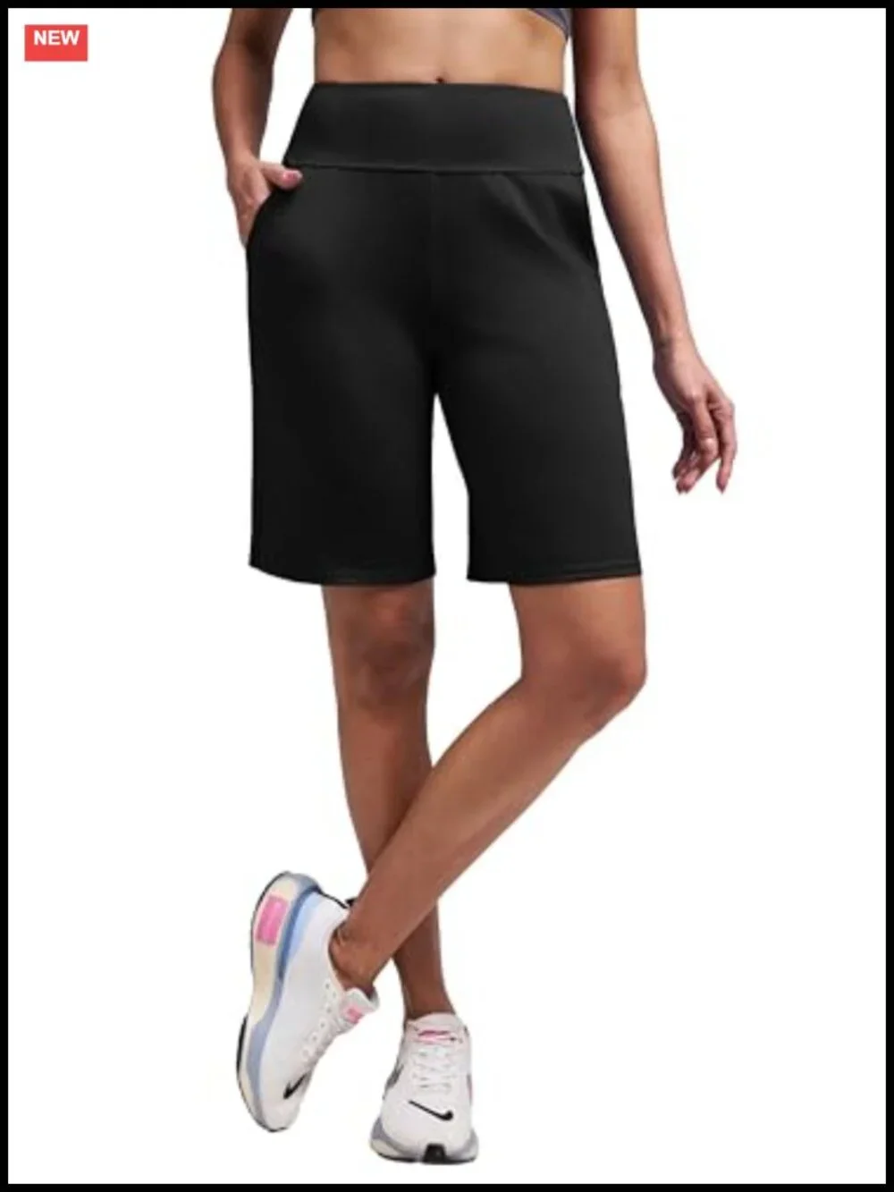 High-Waisted Bermuda Shorts with Pockets Quick-Dry Athletic Running Yoga